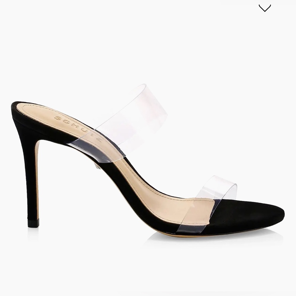 SCHUTZ Black Heels with Clear Straps